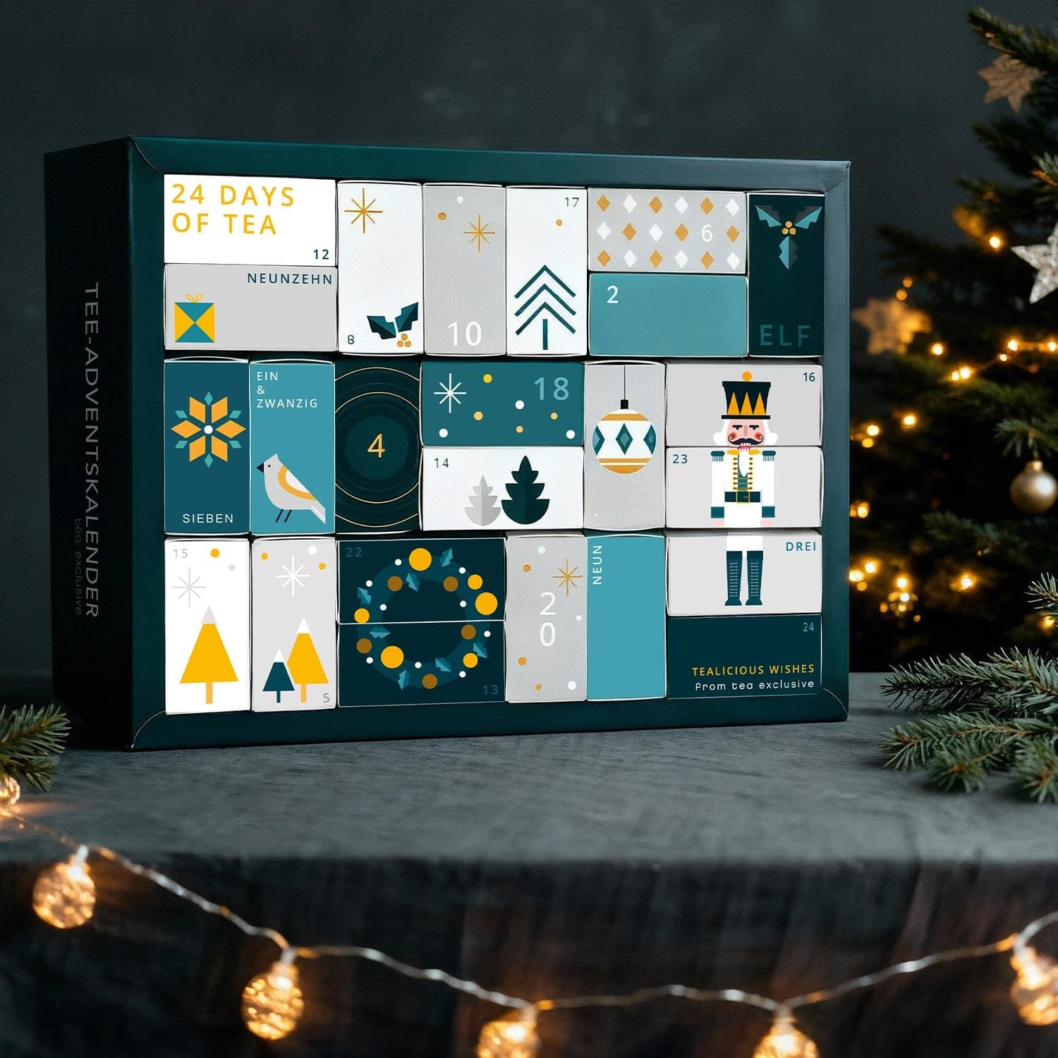 Erlebnis Tee Adventskalender 2025 - großer Weihnachtskalender mit 24 verschiedenen Tee Sorten in Pyramidenbeutel und weiteren Überraschungen