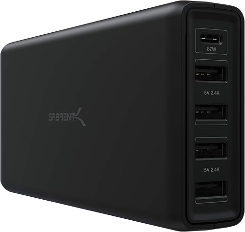 SABRENT Estación de carga de cargador inteligente USB A y USB tipo C PD de 5 puertos de 114 W (AX-LPD5)