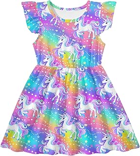 Toddler Girls Dress Summer Ruffle Flutter Sleeve Dresses for Kids 2-7T - Buy now