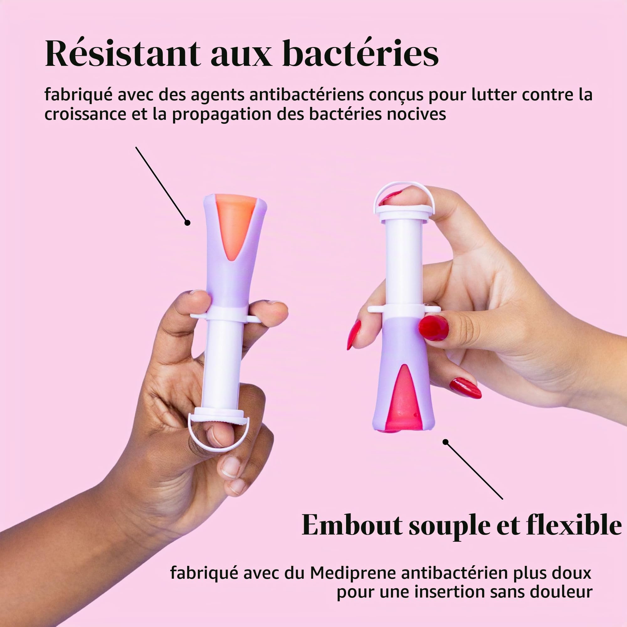 Lot de 2 coupes menstruelles et applicateur – Sans métaux ni toxines – 100% silicone de qualité médicale – Coupe menstruelle la plus douce et réutilisable – Inserts comme un tampon – Capacité de 4 et