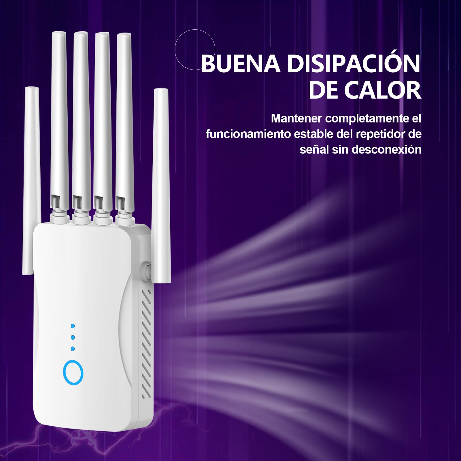 Repetidor WiFi Potente Amplificador señal WiFi, WiFi Extender Largo Alcance 6 Antenas, 1 Puertos LAN, Modos (Repetidor, Ap) Cobertura hasta 3000 pies².para Oficinas Y hogares,Fácil Instalación