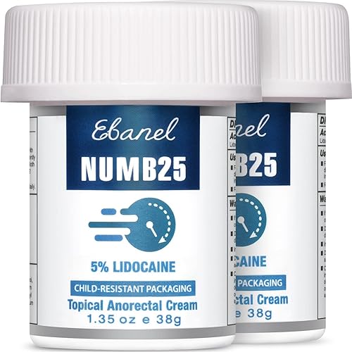 Ebanel Crema entumecedora de lidocaína al 5 % de máxima potencia, Numb25 crema anestésica tópica, alivio del dolor, paquete de 2 unidades de 1.35