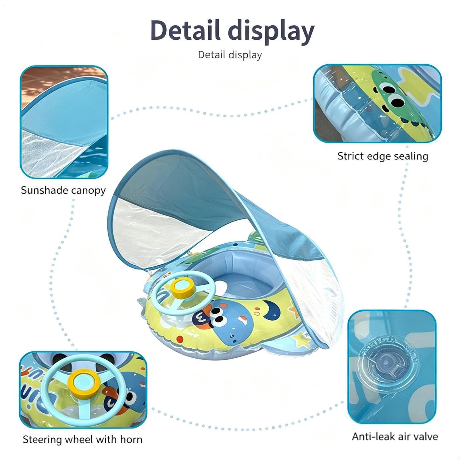 Flotador Infantil de Piscina con toldo Volante de Dinosaurio Inflable | Natación Infantil Verano Para playa vacaciones parque acuático lago río viaje accesorio fotográfico