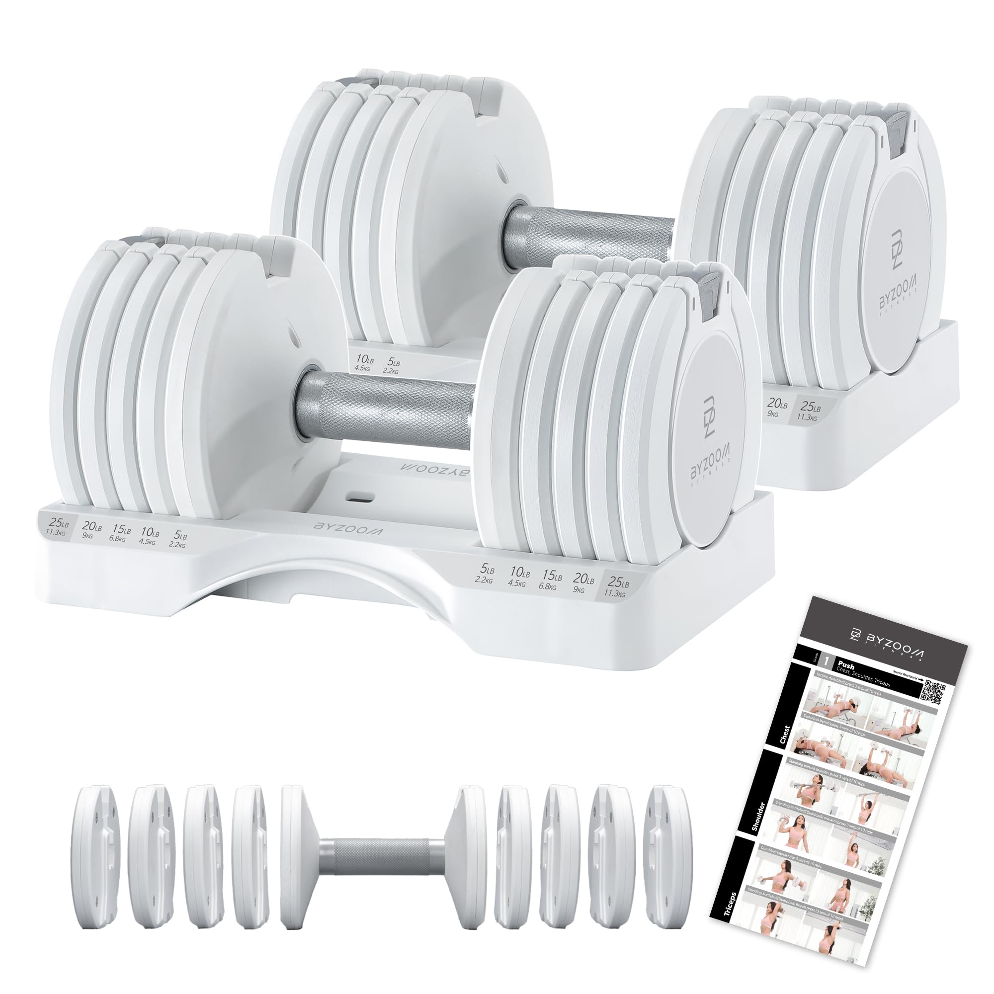 BYZOOM FITNESS Pure Series Adjustable Dumbbell - 12.5/25/27.5/75lb - ONE UNIT OR PAIR(check QTY before purchase)