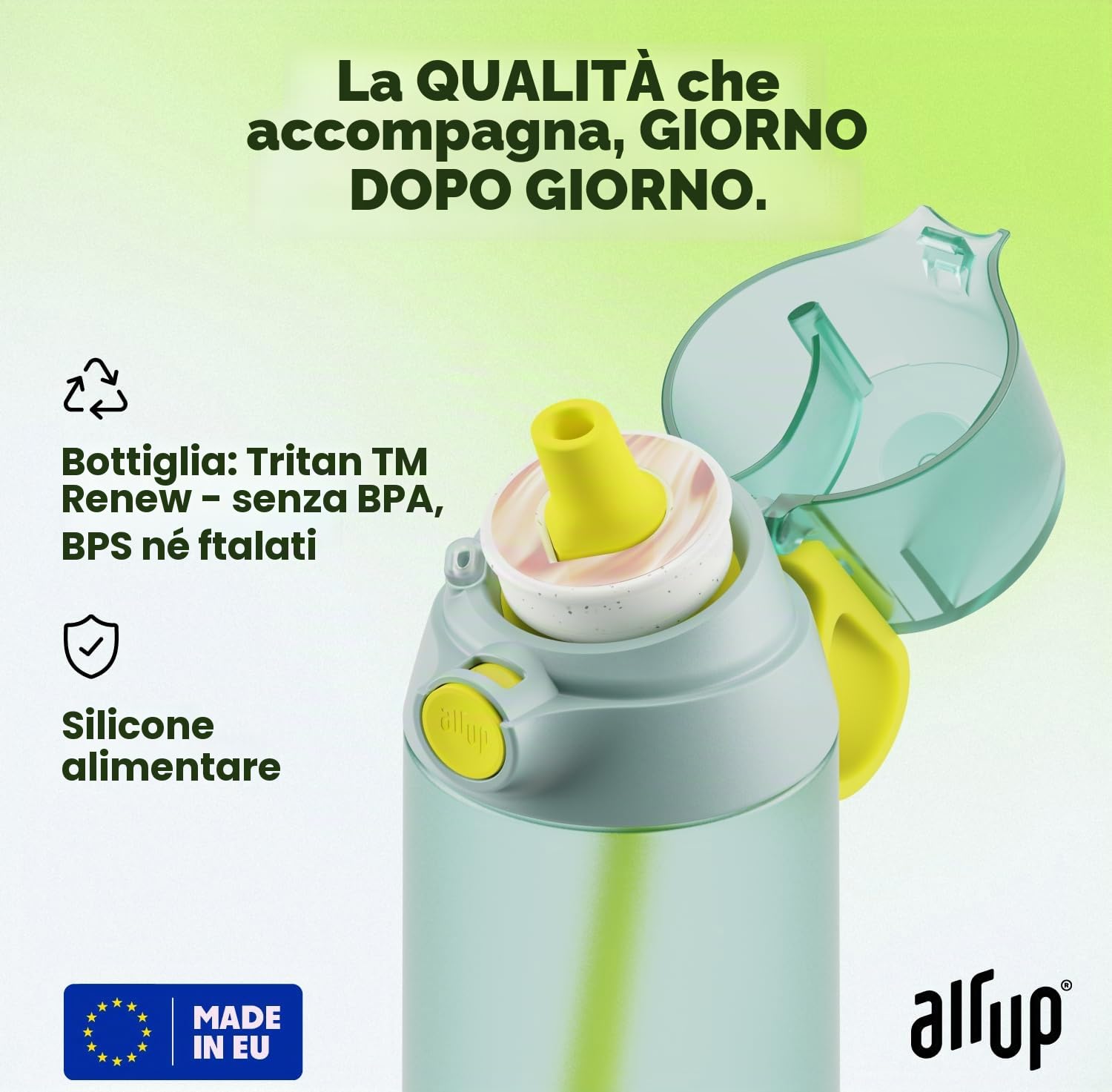 AIR UP Borraccia Click Turtle Green originale con cialde in 5 gusti, borraccia da 600 ml con aroma senza zucchero, lavabile in lavastoviglie, senza BPA