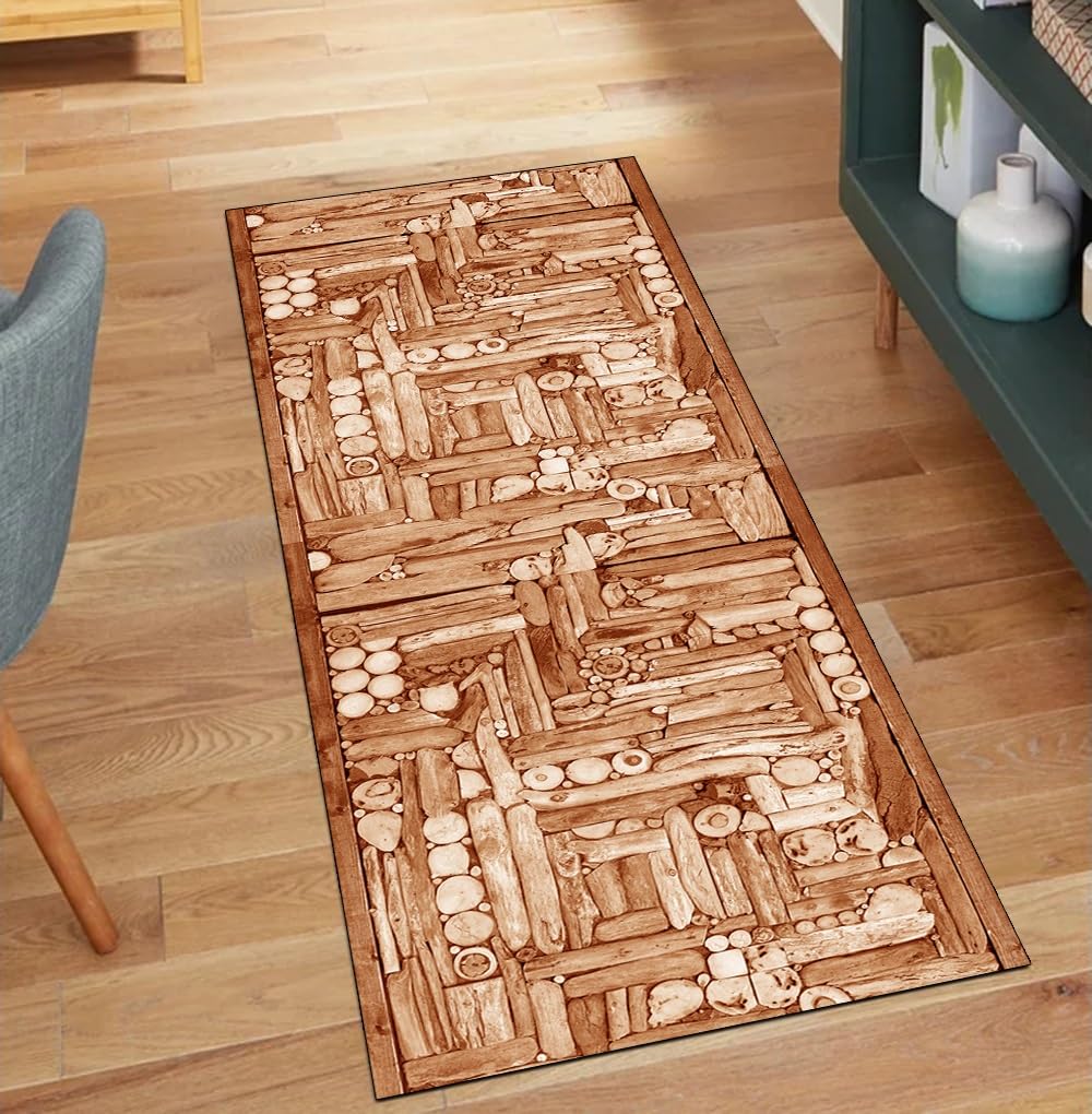 Alfombra grano de madera naranja de 70 x 180 cm lavable y antideslizante para decoración de hogar