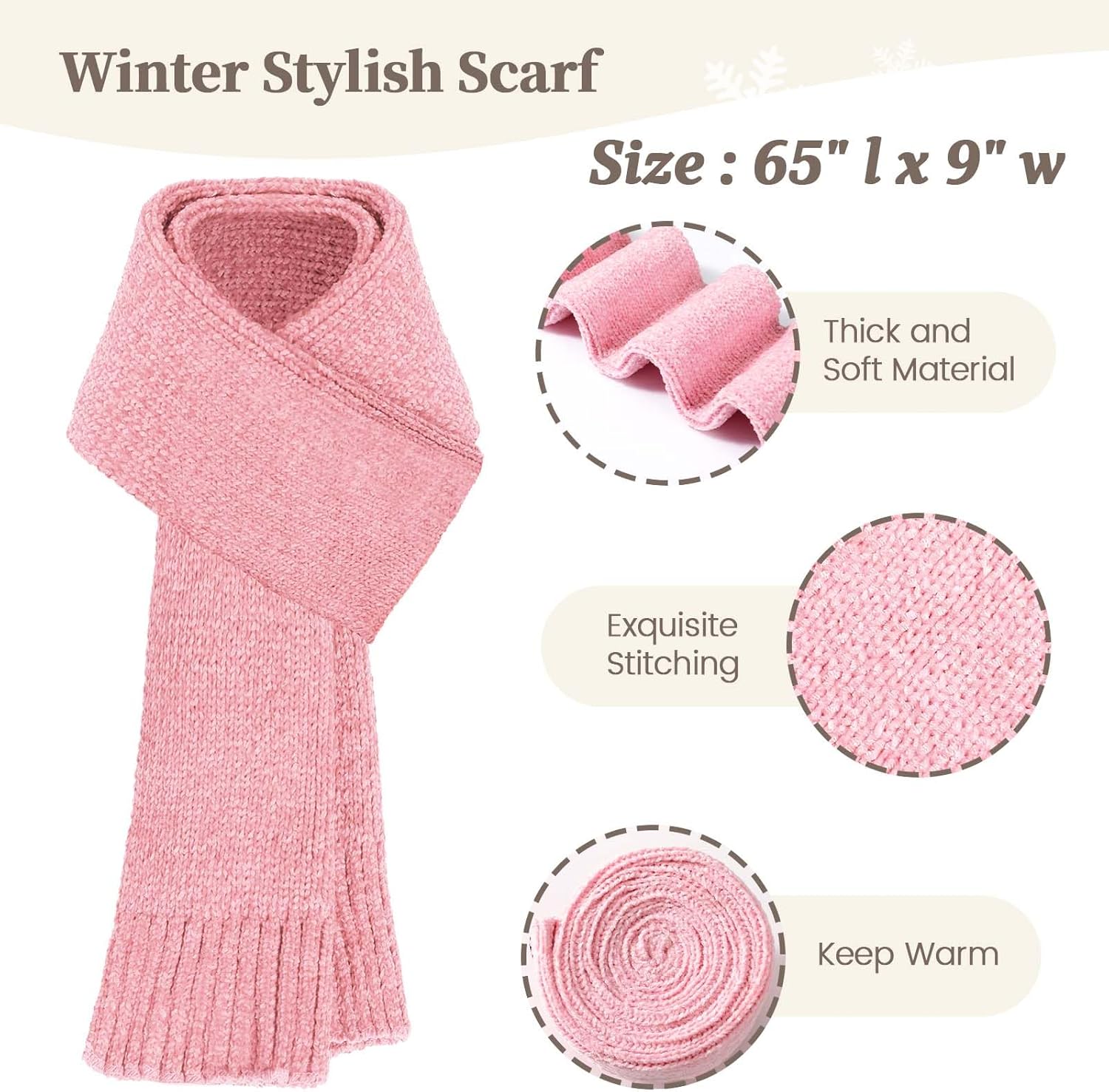 Pleneal Winter Chenille Hat Gloves Scarf Set for Women Men Warm Beanie Hats Touchscreen Gloves Thick Soft Scarf - Image 4