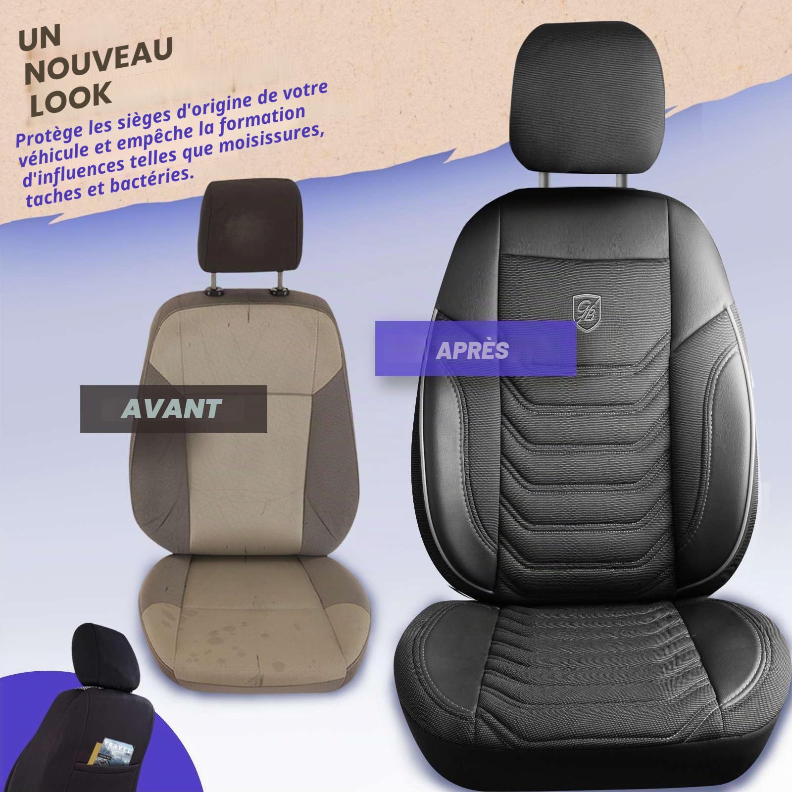 Housses de sièges auto universelles pour voitures et SUV - Housse de siège avant premium en tissu piqué, Noir/Gris, Housse de siège compatible airbag, Housse de siège auto, Ensemble