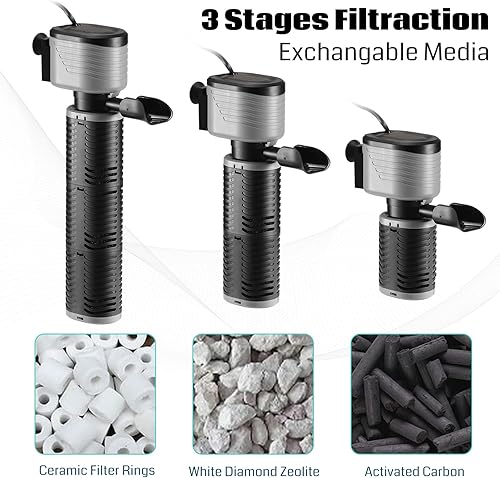 Miniatura 2 de SainSmart XpertMatic - Filtro de acuario de 45 W para tanque de peces de hasta 220 galones, filtro de esponja bioquímica de 3 etapas de 792 GPH,