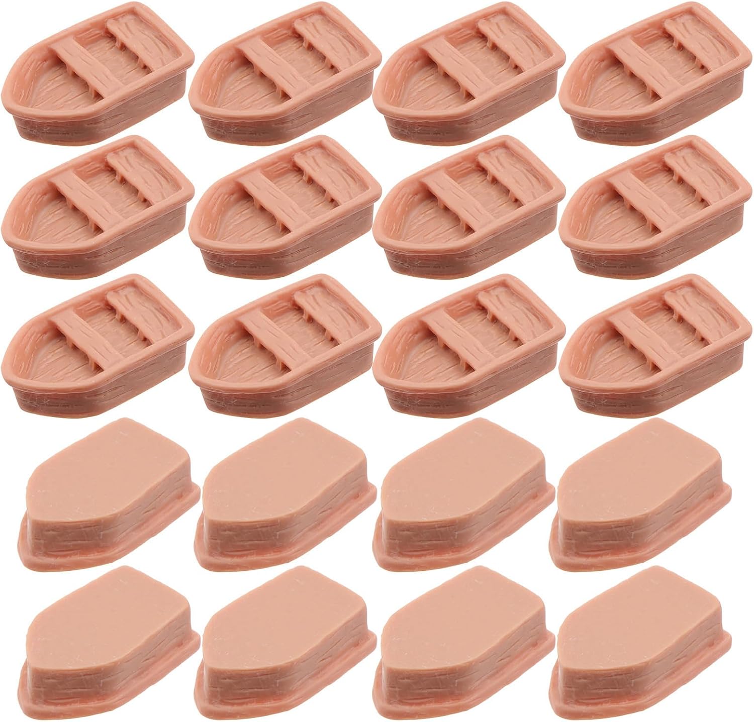 20pcs Miniature Wood Grain Boat Figurine Resin Rowboat Model for Bonsai Tree Displays and Table Top Decor, Artistic Brown Mini Landscape Boat with Fairy Garden Accessories