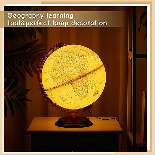 Miniatura 3 de Amylove Globo terráqueo iluminado de 13 pulgadas para adultos, rotación de 720°/360°, globo terráqueo iluminado reescribible con soporte, mapa del