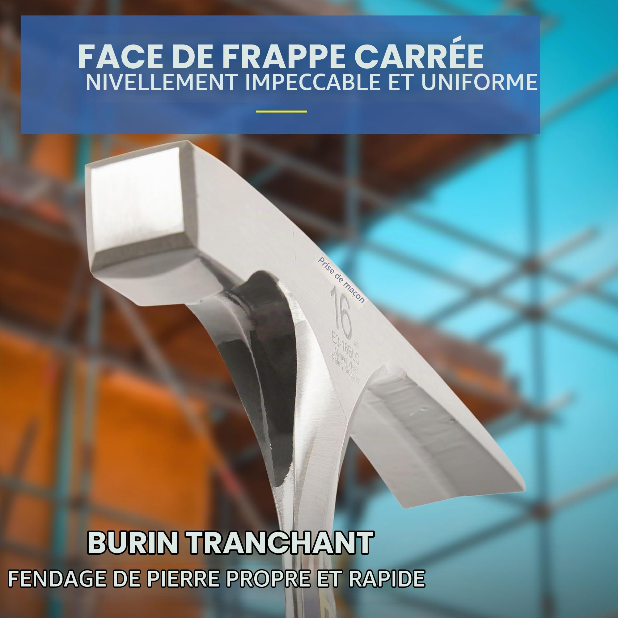 ESTWING, marteau de maçon, outil de maçonnerie de 473,6 g avec construction en acier forgé et poignée de réduction des chocs, E3-16BLC