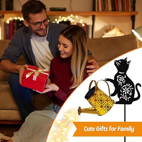 Miniatura 6 de Luces solares para regadera, farol colgante de gato, luces solares al aire libre, regalos para amantes de los gatos para mamá, mujeres, cumpleaños,
