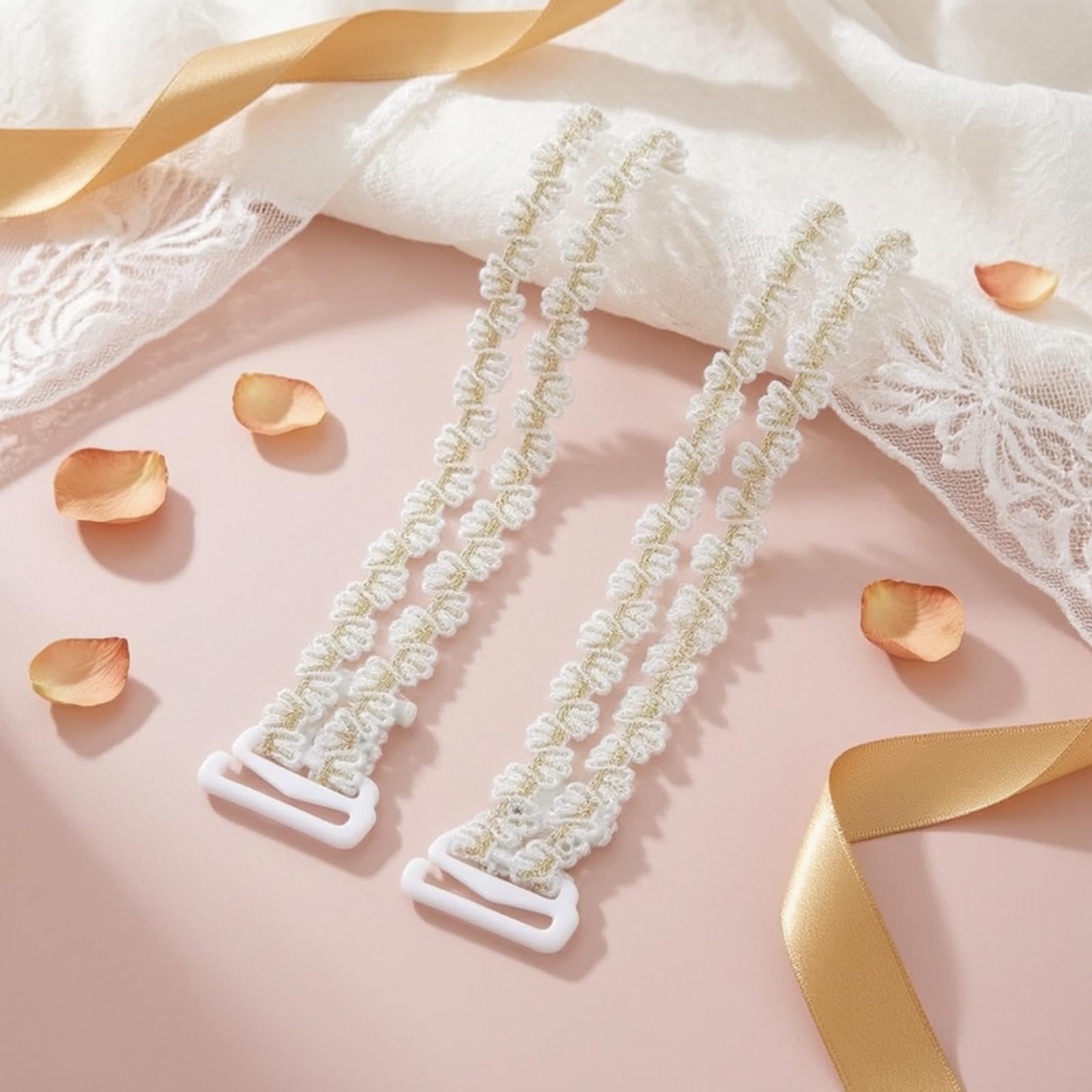 snappsy non-slip replacement bra strap glittery replacement bra strap multi-way wear lingerie accessory for summer outfits, special occasions, parties white gold double-sided