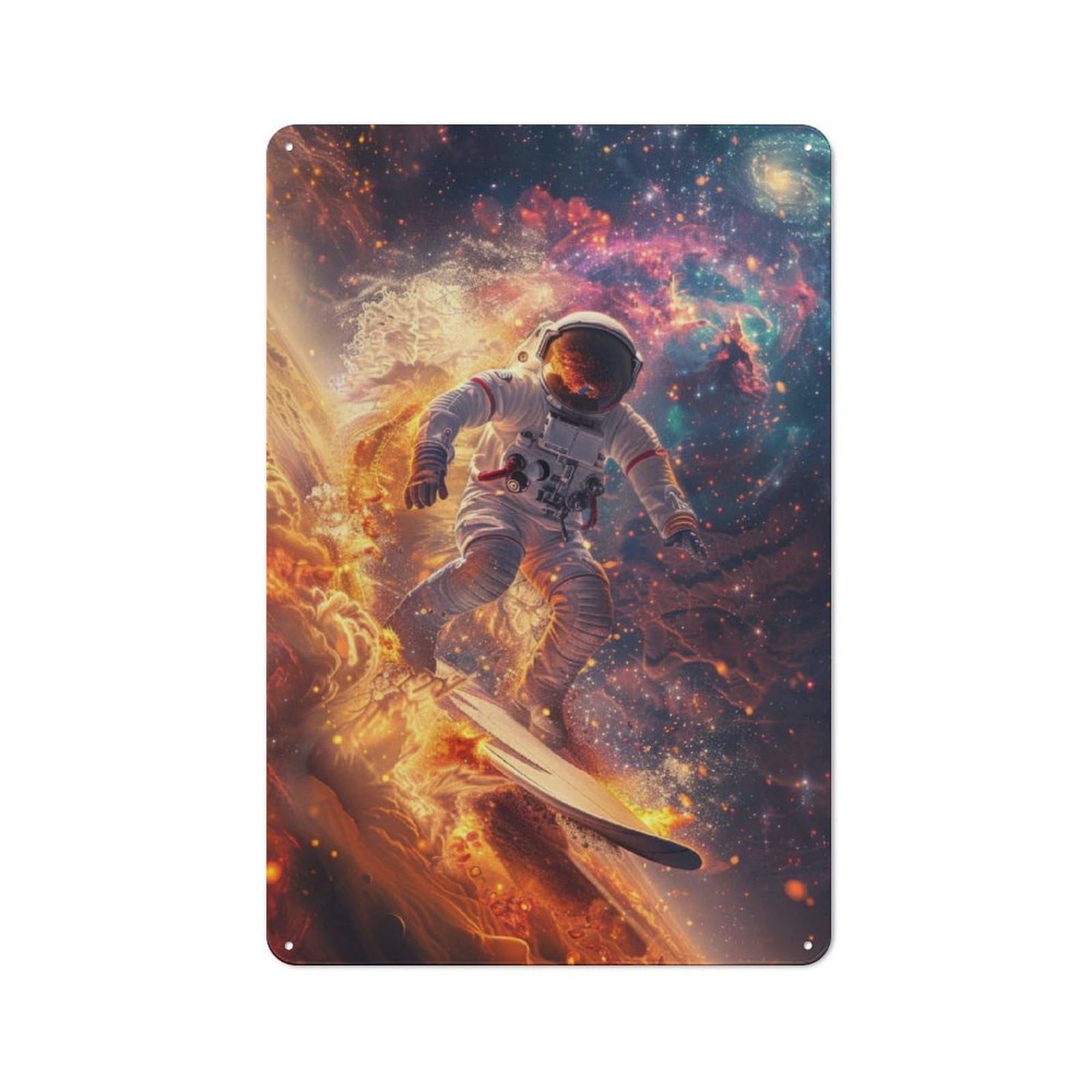 Junmoney Astronaut Space Surfing Retro Metal Plaque 30X20cm For Bar Or Restaurant, Suited To Restaurant Interior Fans