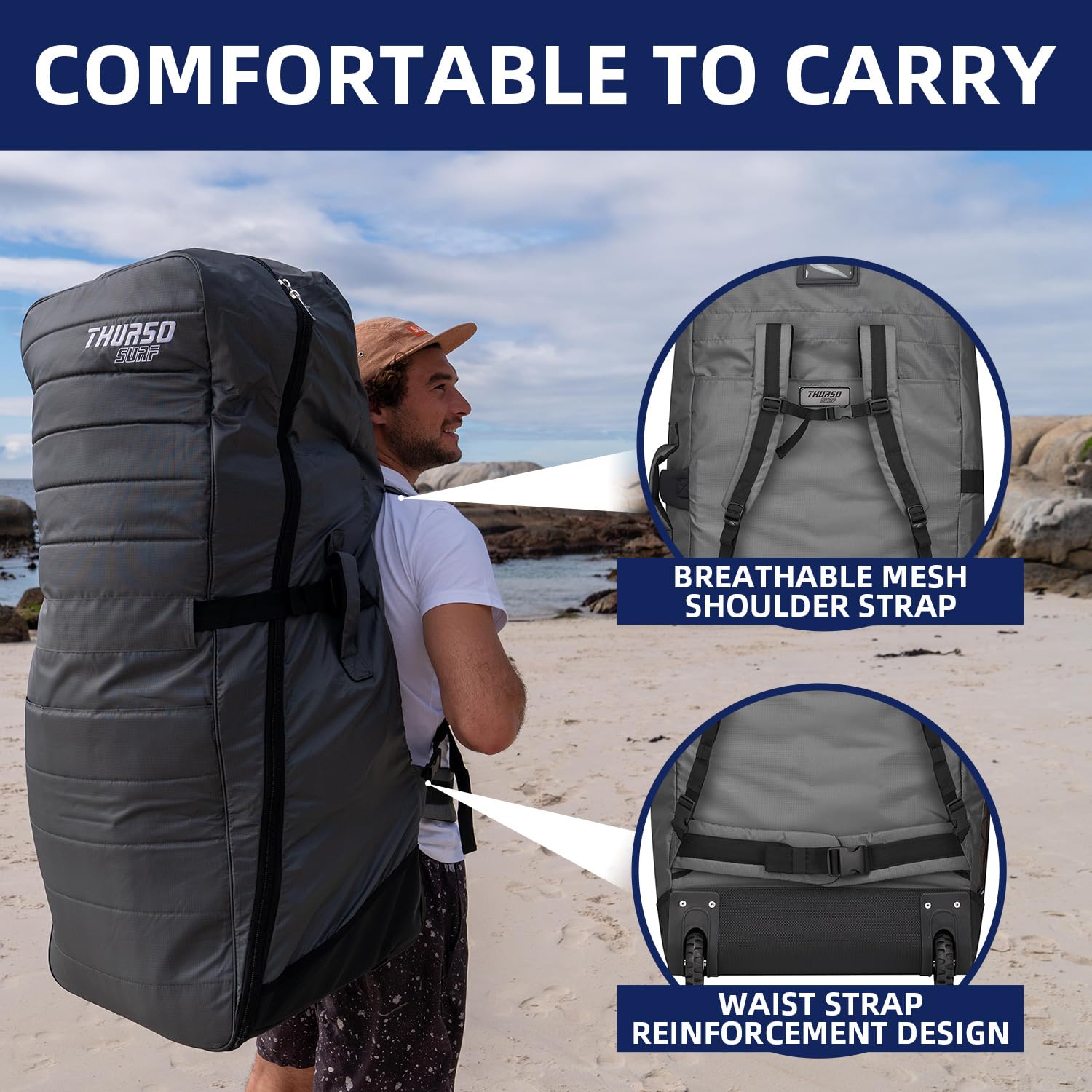 THURSO SURF Sac de planche à pagaie gonflable avec roulettes, sac à dos de rechange pour planche à pagaie SUP jusqu'à 12'6 et accessoires, grande capacité, sac à dos de transport de voyage