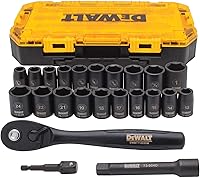 Vista 1 de DEWALT - Juego de llaves de impacto con carraca, métrica/SAE, 1/2" de transmisión, juego de 23 piezas con estuche (DWMT74739)