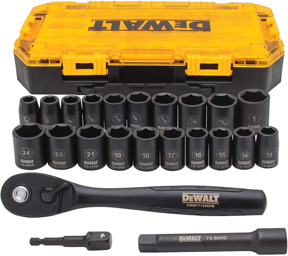 DEWALT Impact Socket Set with Ratchet, Metric/SAE, 1/2" Drive, 23-Piece Set with Case (DWMT74739)