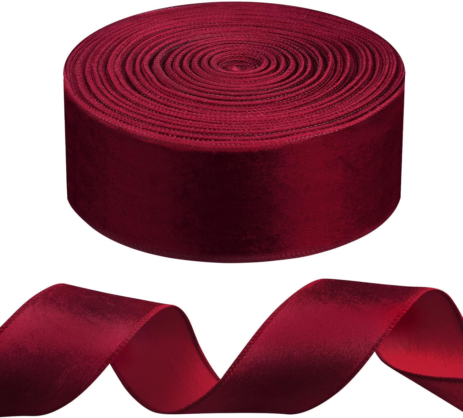 WILLBOND 50 Yards 2.5 Inch Christmas Velvet Wired Ribbon Fabric Decorative Ribbon for DIY Craft Bows Wreath Gift Wrapping Christmas Holiday Wedding Indoor Outdoor(Burgundy)