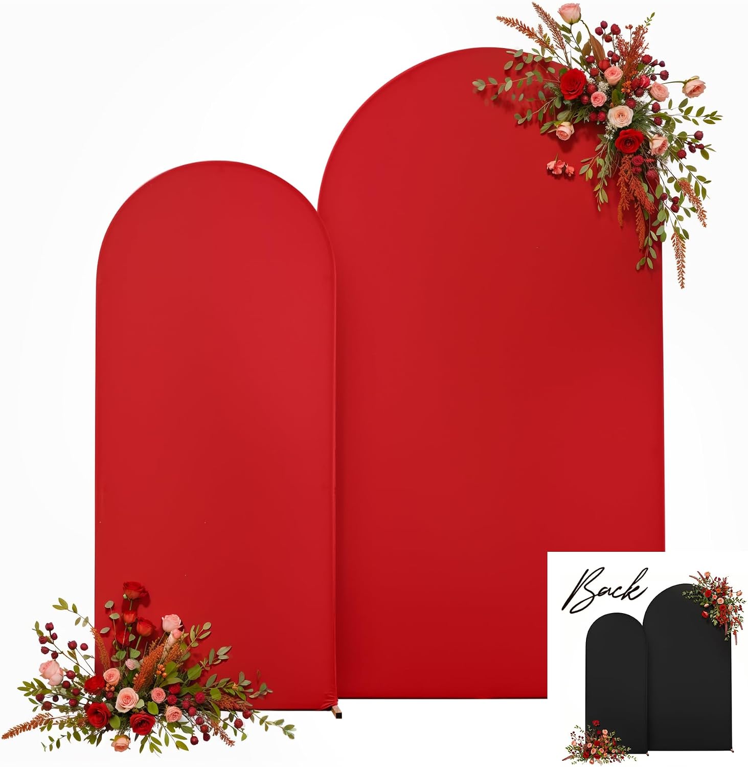 Red Black Arch Backdrop Cover Set of 2 Party Wedding Arch Covers Stretchy Backdrop 7.2FT 6FT Decorations Baby Shower Bridal Shower Photo Birthday Arch Stand Cover Spandex
