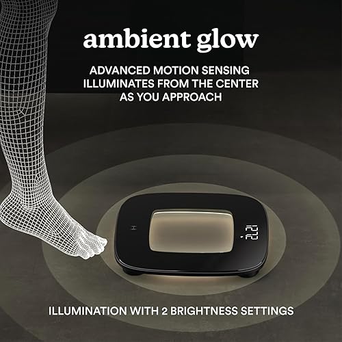 Miniatura 5 de Homedics Báscula digital de baño, iluminación central ambiental con detección de movimiento, vidrio templado elegante, medición de peso de alta