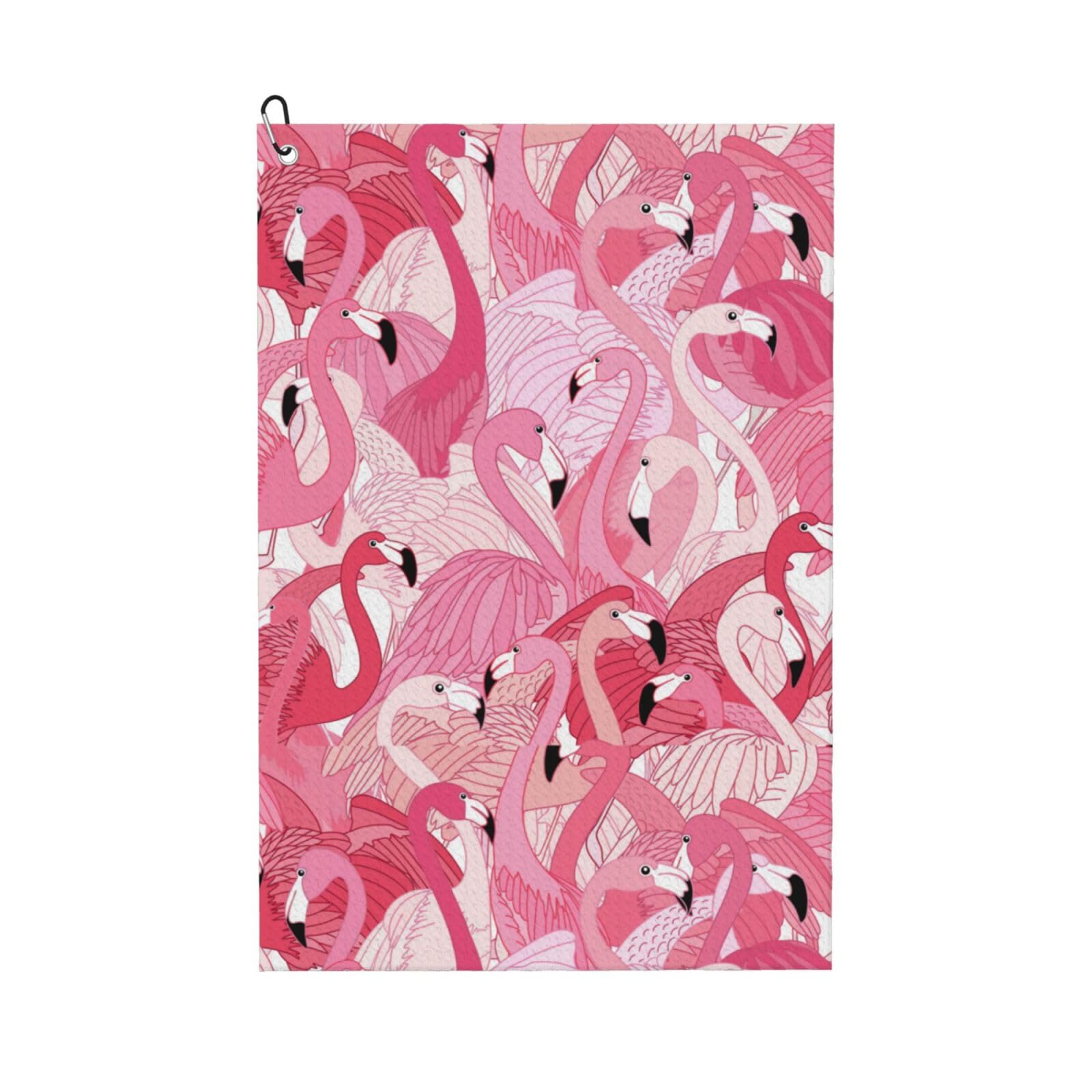 peiyeety Flamingo Microfiber Golf Towel with Carabiner Clip, 16x24 Inch Absorbent Waffle Weave Towel for Golf Bags