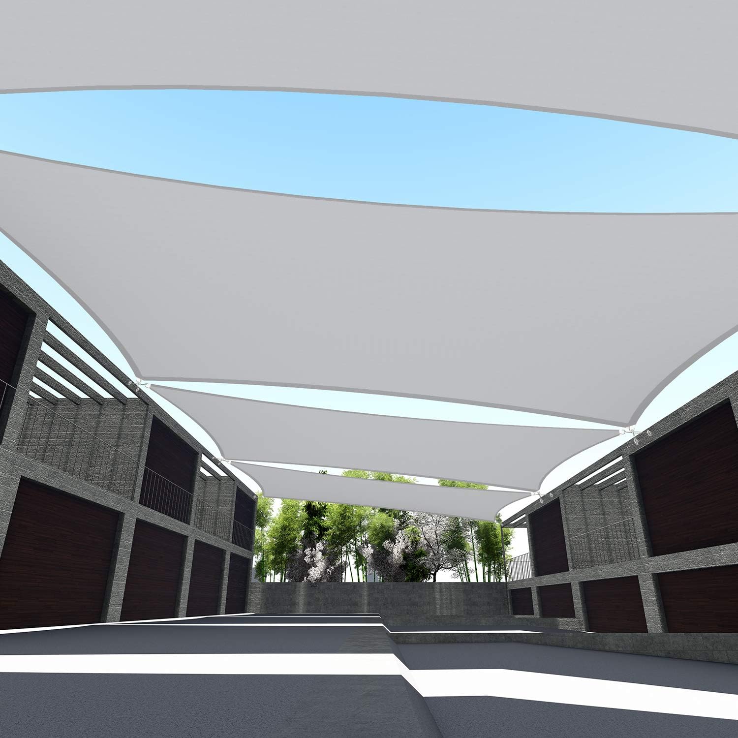 TANG 8'x12' Waterproof Sun Shade Sail Rectangle Outdoor Canopy UV Block Shade Cloth with Curved Edge for Patio Backyard Pool Pergola Cover, Light Grey