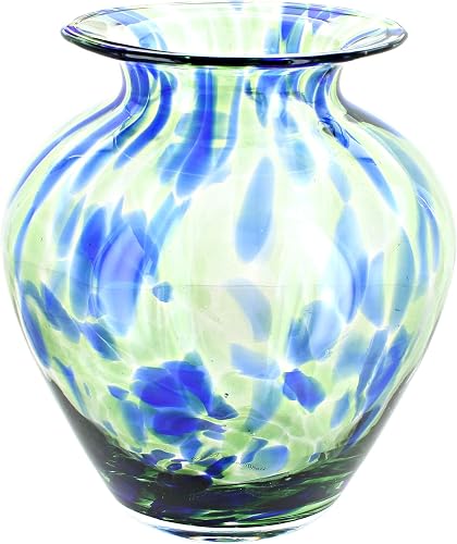 Blue Rose Polish Pottery - Blue Cobalt and Green Glass Vase - 8" Tall - Hand-Blown Polish Glass Vase, Decorative Floral Holder for Home & Table Décor