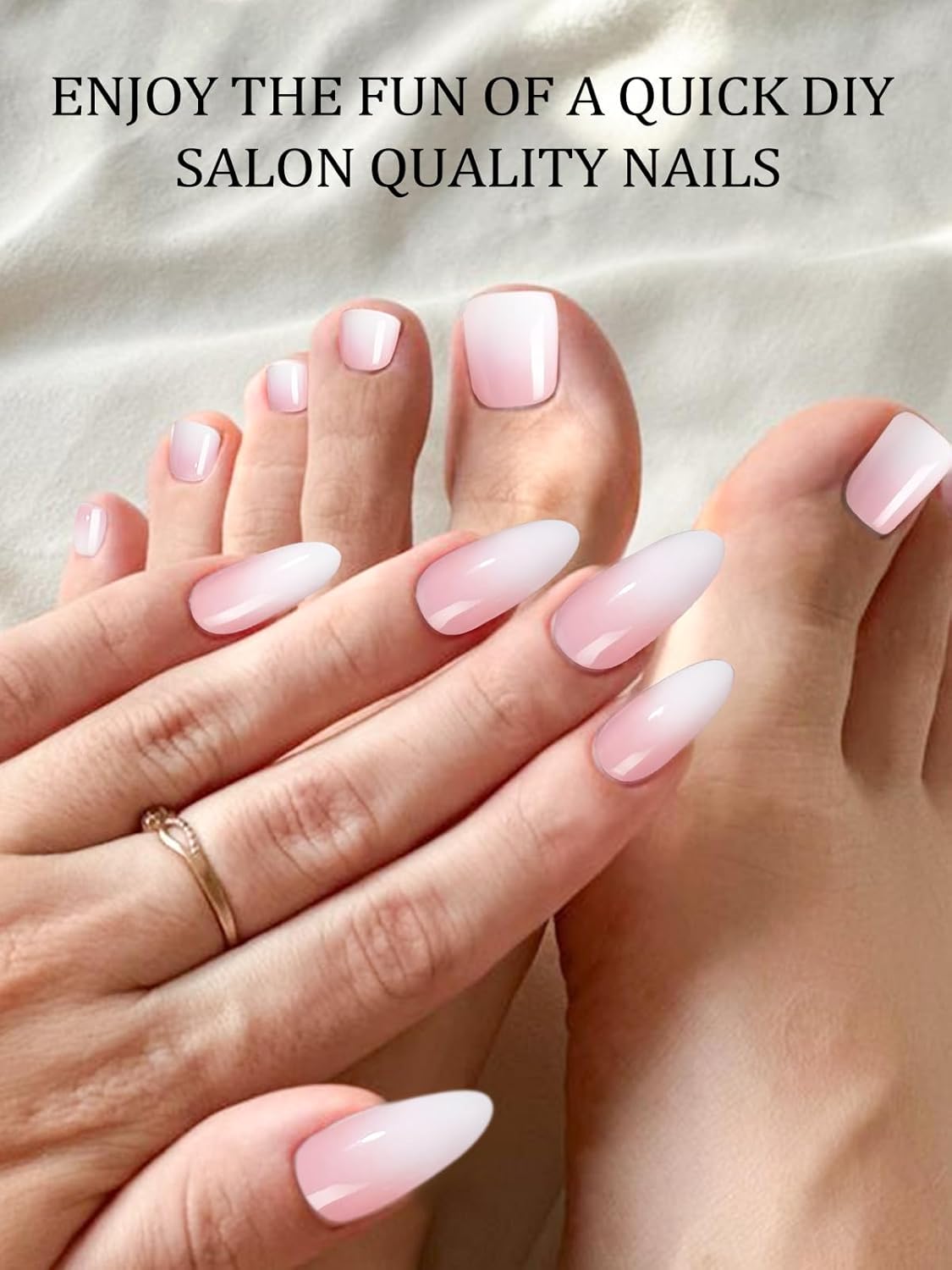 EBANKU Semi Cured Gel Nail Strips, 52PCS Pink Ombre Toe Nail Wraps & Gel Nail Stickers, UV Light Required, Long Lasting Gel Nail Wraps- Includes Nail File & Nail Stick