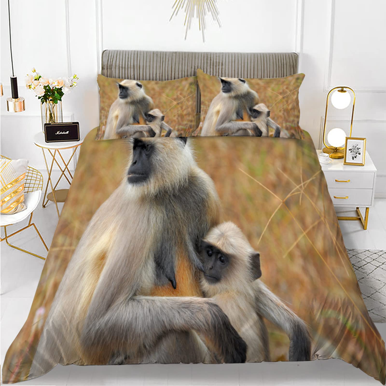 Housse de Couette 140x200 Singe Jaune Parure de Lit Microfibre 110g