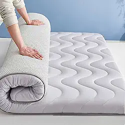 Colchão Futon com suporte de 5 zonas, conforto de sono luxuoso, suporte extra para as costas e quadril, enchimento de espuma viscoelástica cinza (5 cm de espessura) 90 x 200 cm