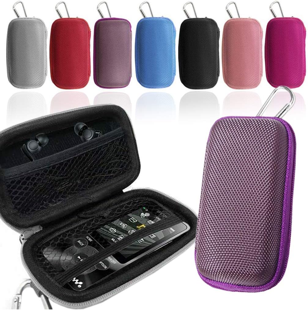 GUPi Tough Durable Purple MP3 Player Case, Hard Clamshell Case, Earphone Case, Holder with Carabiner Clip for Sony Walkman NW-E394 with FM Radio MP3 Player