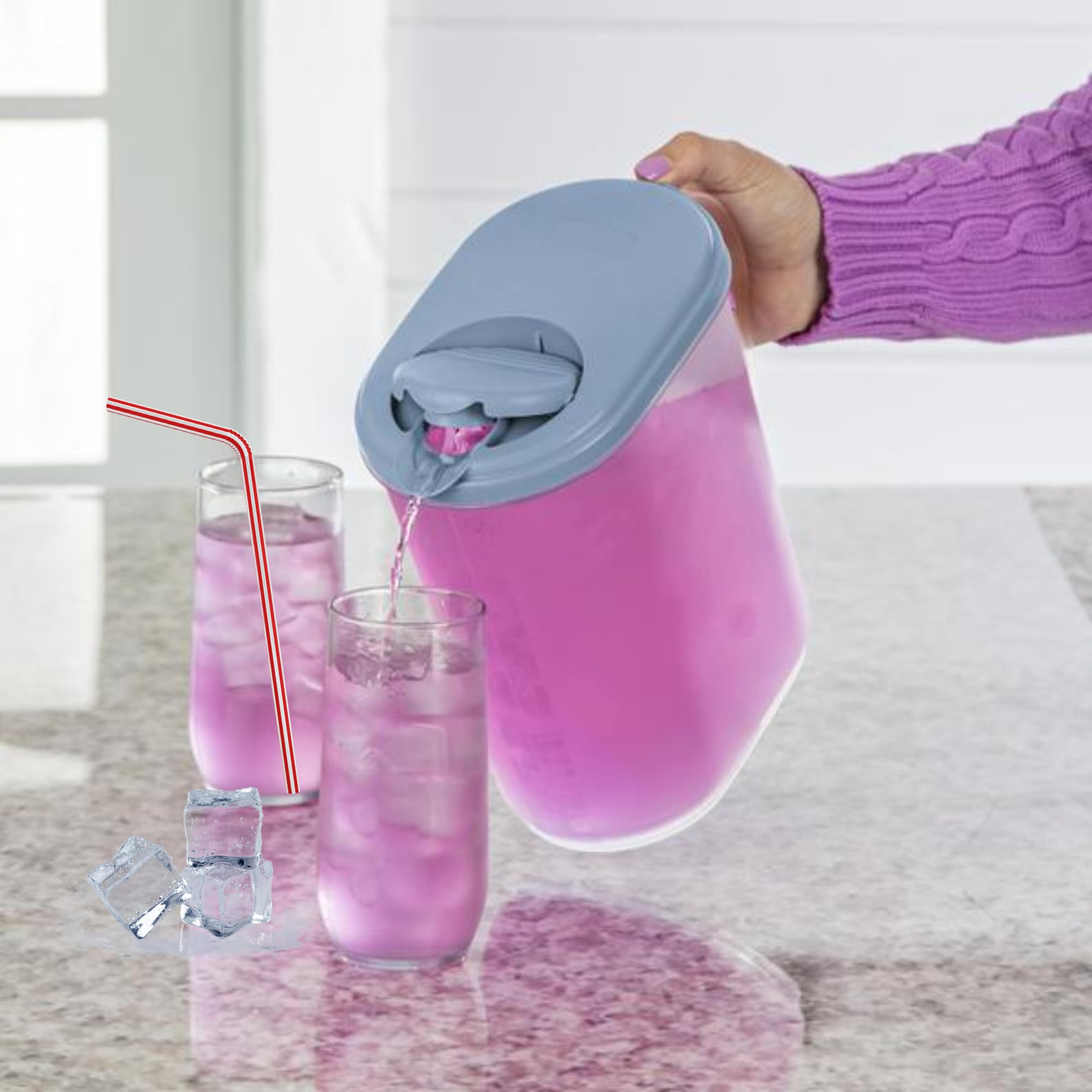 Jarra de agua de 1 galón con tapa y boquilla superior pivotante, diseño delgado que se adapta a la puerta del refrigerador, jarra de té de plástico de 1 galón con tapa, jarra de agua de 1 galón con