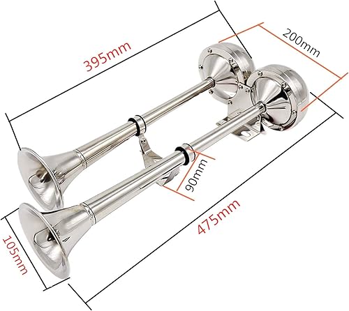 Miniatura 3 de Bocina eléctrica para coche de 150 dB, bocina de doble bocina de acero inoxidable marino 304 para rueda de carga de 12 V, camiones, camionetas,