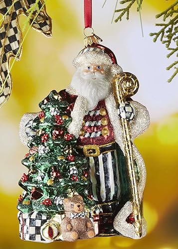 MacKenzie-Childs Adorno de cristal - Papá Noel mágico de Navidad con bastón