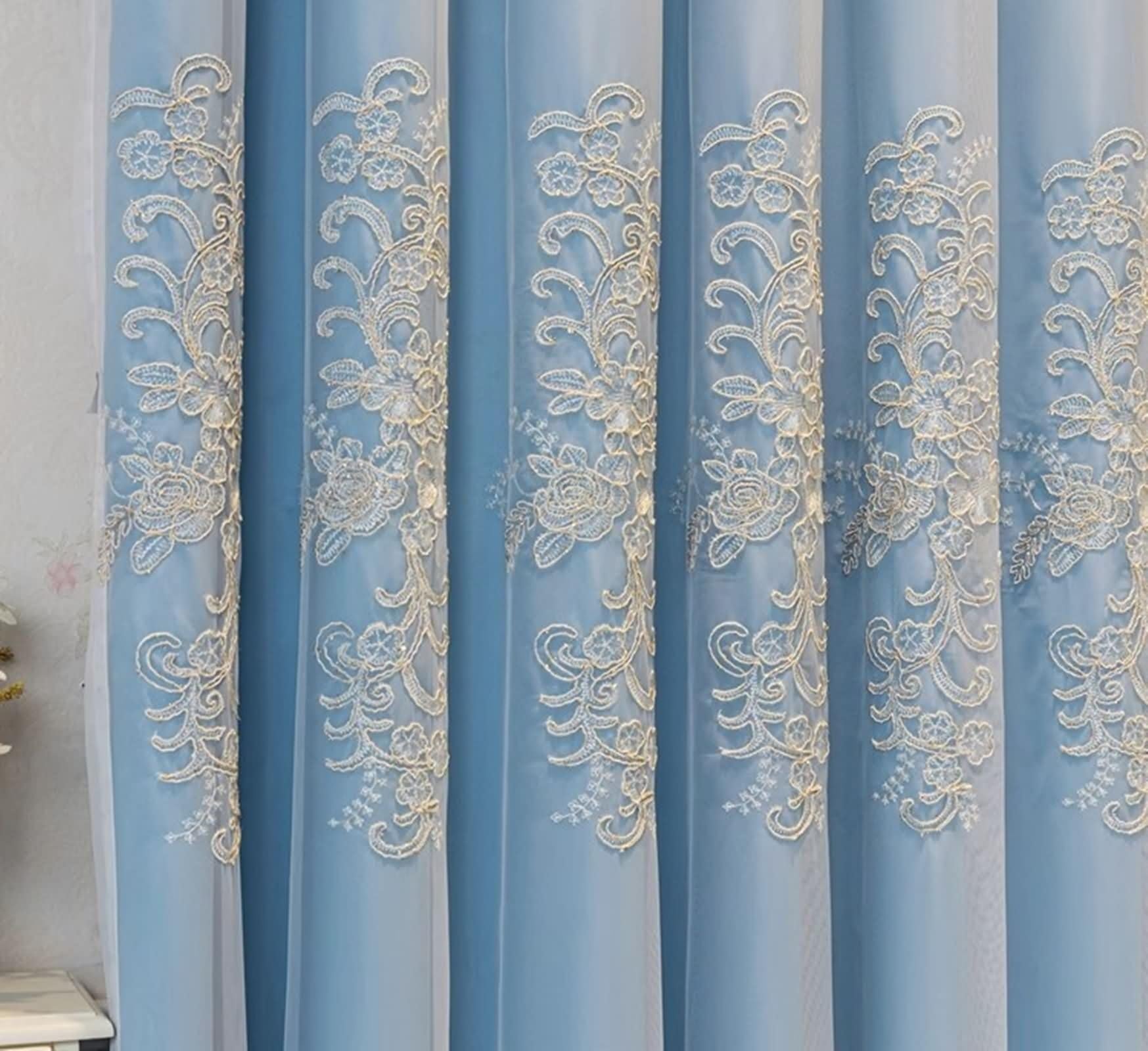 Beydodo Rideau Opaque Occultant, Rideaux Chambre Decoratif 137 x 214 Oeillet, Aspect Floral Brodé 2 Pièce, Polyester