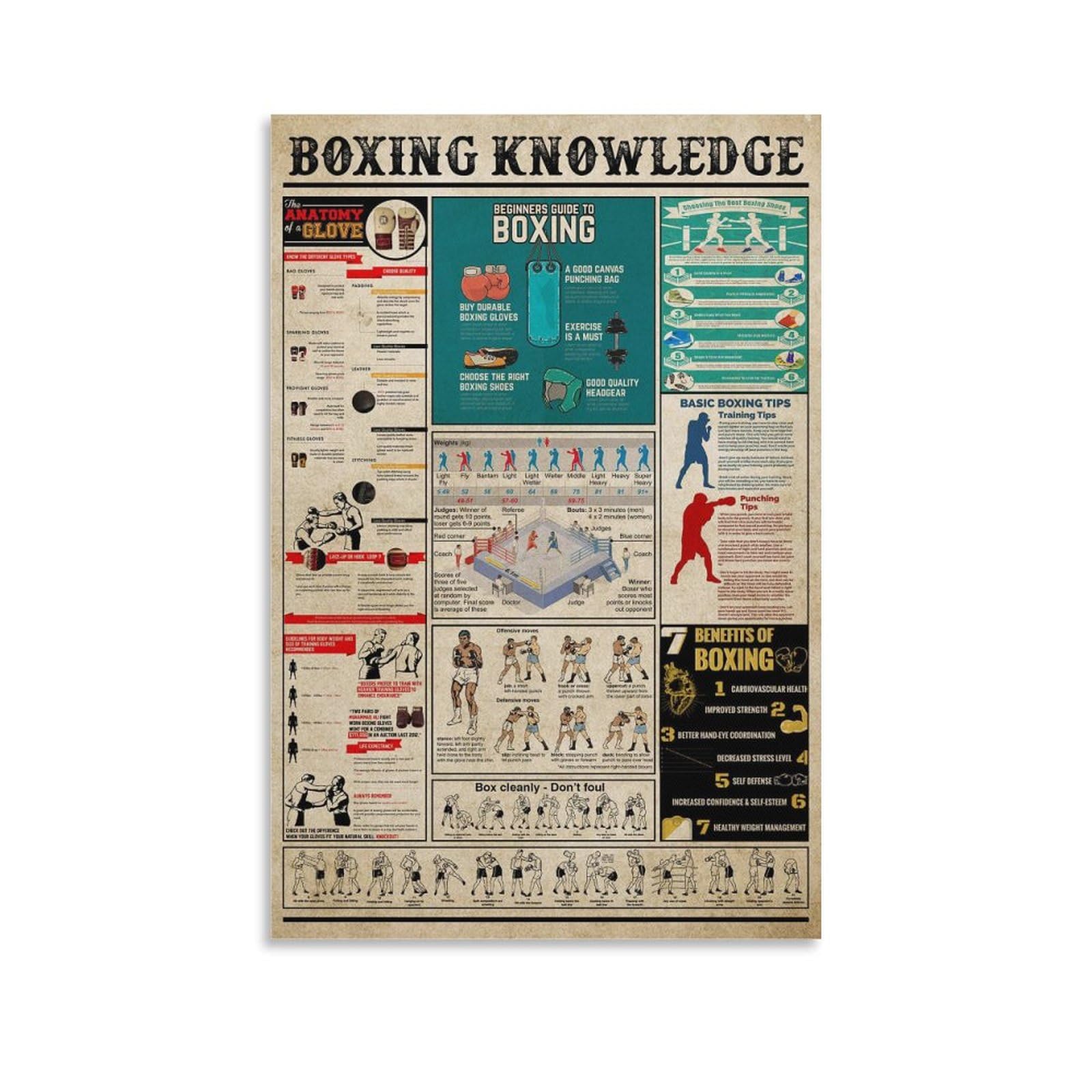QZFNCOYU Boxing Knowledge Vintage Art Poster Canvas Poster Wall Art Decor Print Picture Paintings for Living Room Bedroom Decoration 20x30inch(50x75cm)
