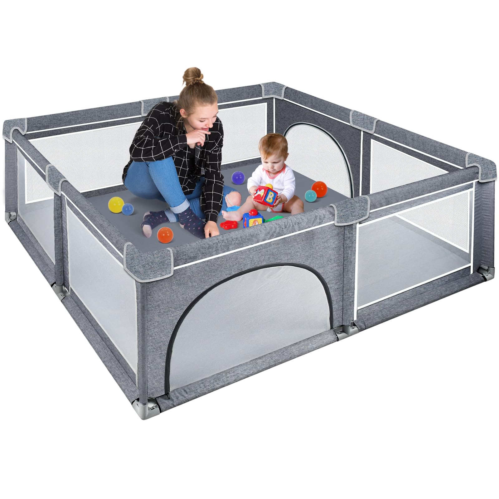 Box Bambini, Recinto 180x200cm in Tessuto Oxford, Rete Traspirante, Giochi per Neonati, Safe No Gaps, Centro Attività