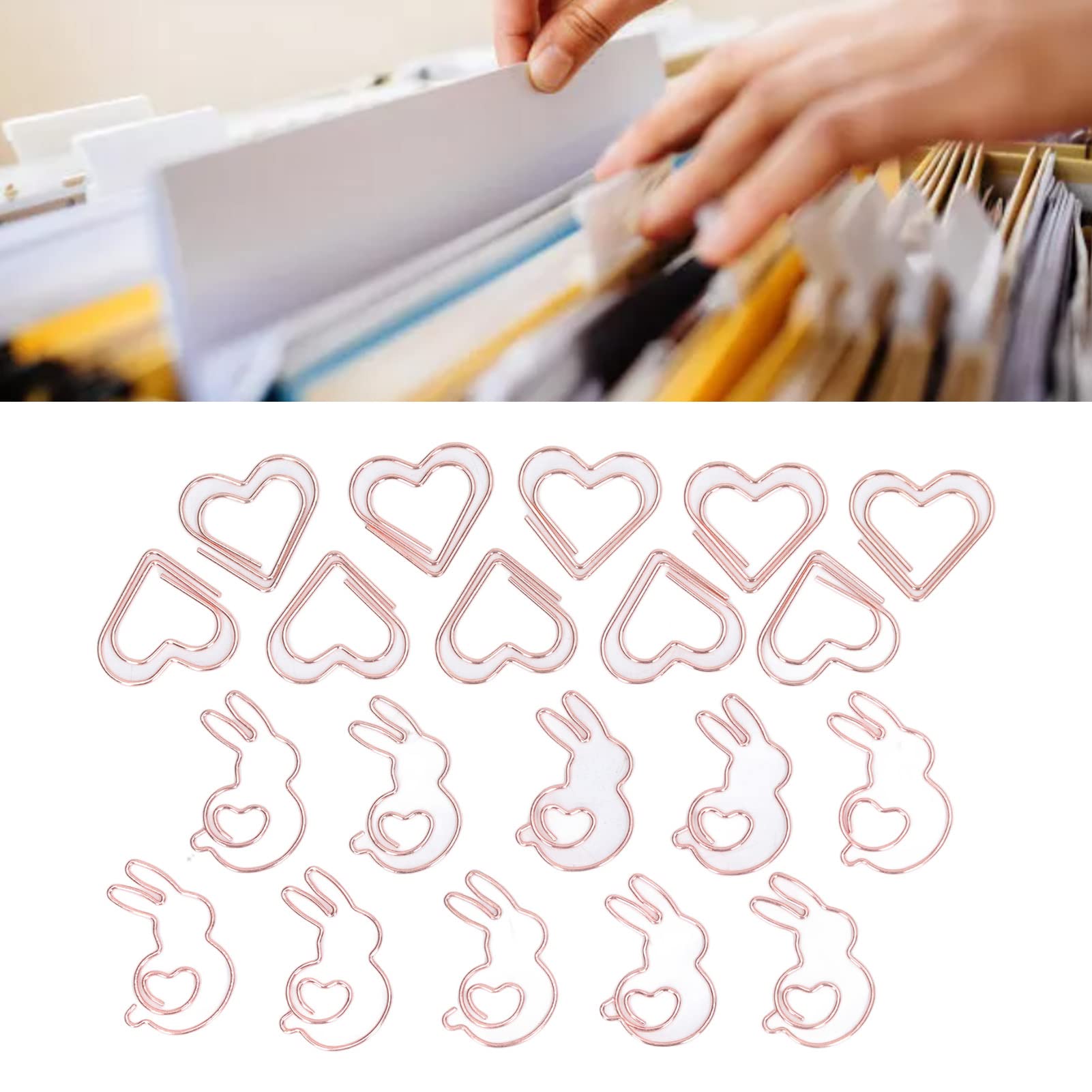 Graziose graffette, 40 pezzi, graziose graffette in metallo con processo galvanico, leggere e portatili, dalla forma unica, con scatola portaoggetti, for cancelleria da ufficio e materiale scolastico.