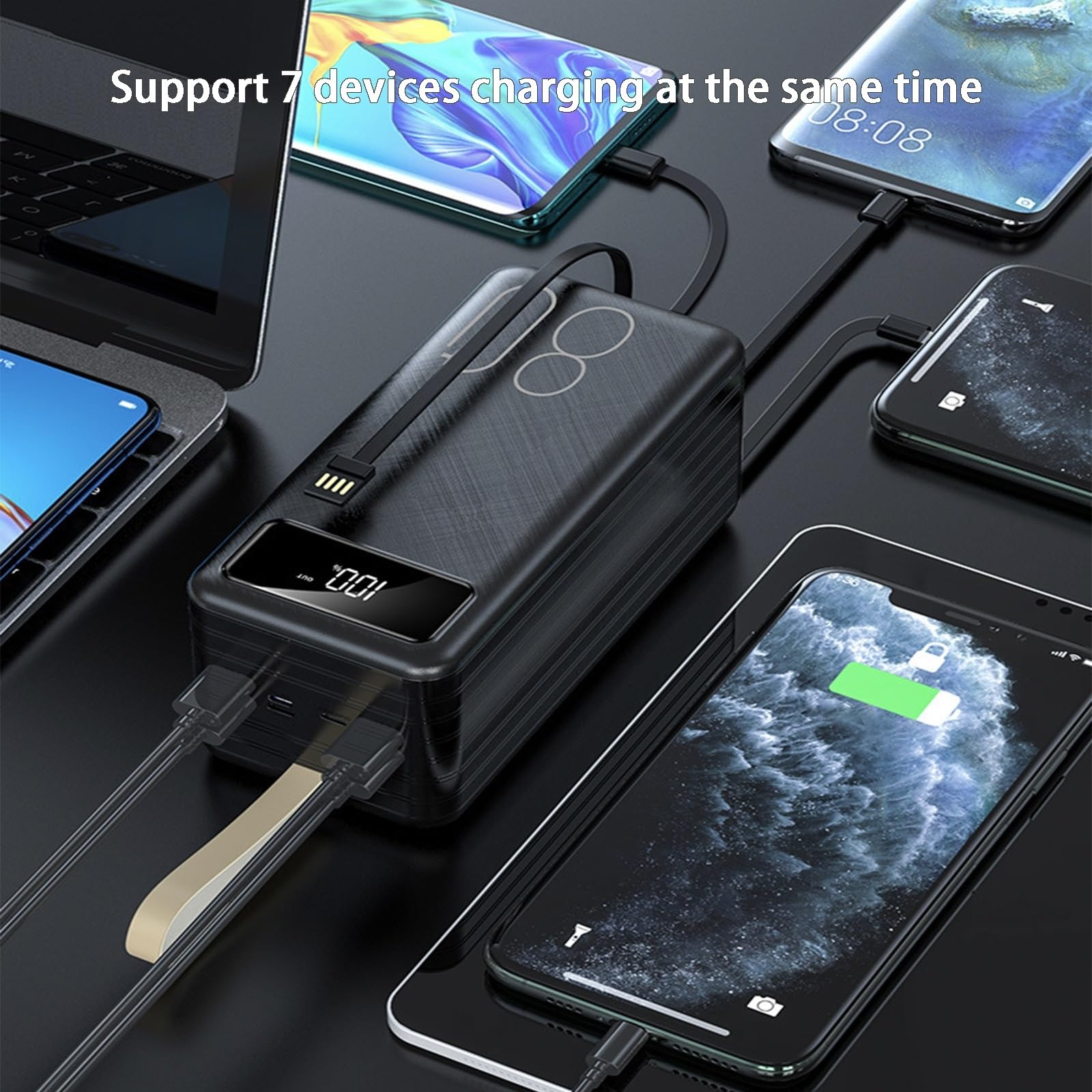 Cargador Portátil Banco De Energía 80000 MAh Paquete De Batería De Gran Capacidad Cables De Carga Incorporados Protección De Carga Inteligente Para Teléfonos Inteligentes, Tabletas, Consolas De Juegos