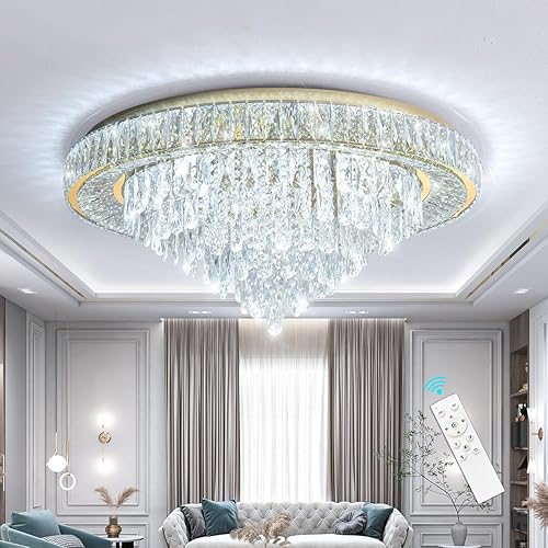 Miniatura 5 de Candelabros de cristal modernos para sala de estar, lámpara LED regulable con iluminación colgante remota, luz de techo empotrada para comedor,