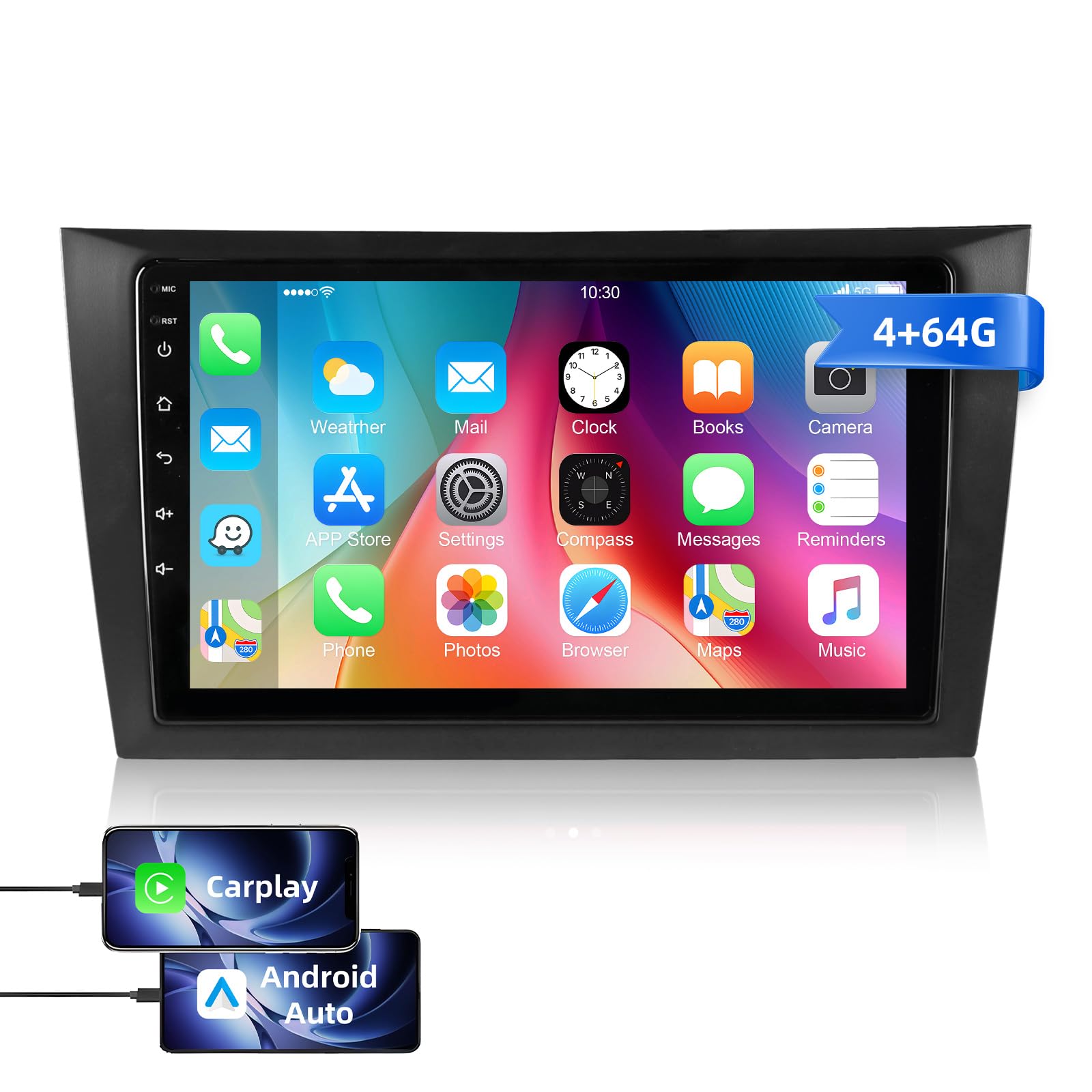 ESSGOO 4+64G Android 15 Autoradio mit Wireless Carplay und Android Auto Für Volkswagen Golf 6 2008-2016, 9 Zoll Auto Radio Display mit Bluetooth,WiFi,GPS, Mirror Link, FM, SWC