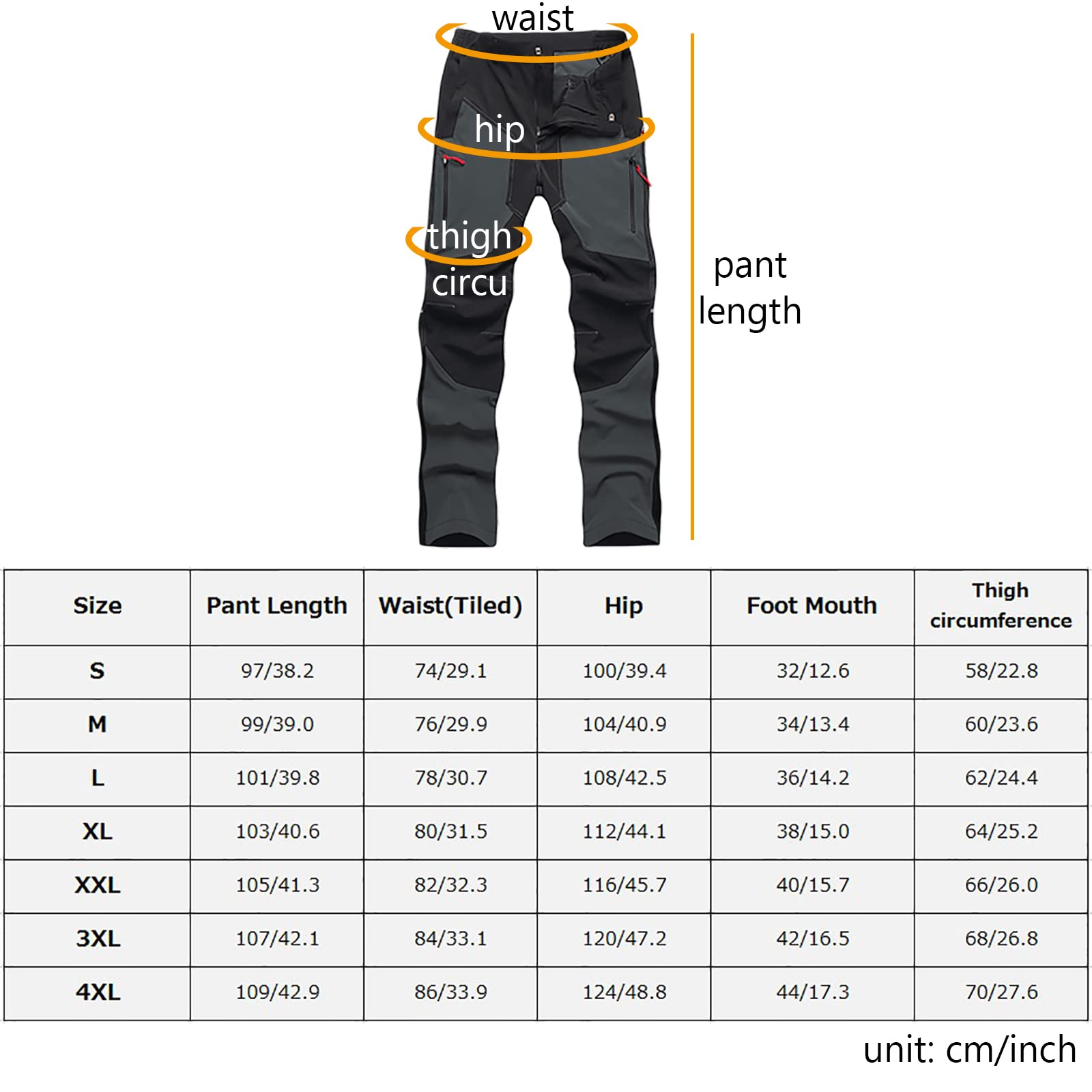 Pantaloni da Trekking Uomo Softshell Pantaloni da Trekking con Tasche con Zip Primavera Estate(Size:M,Color:Nero)