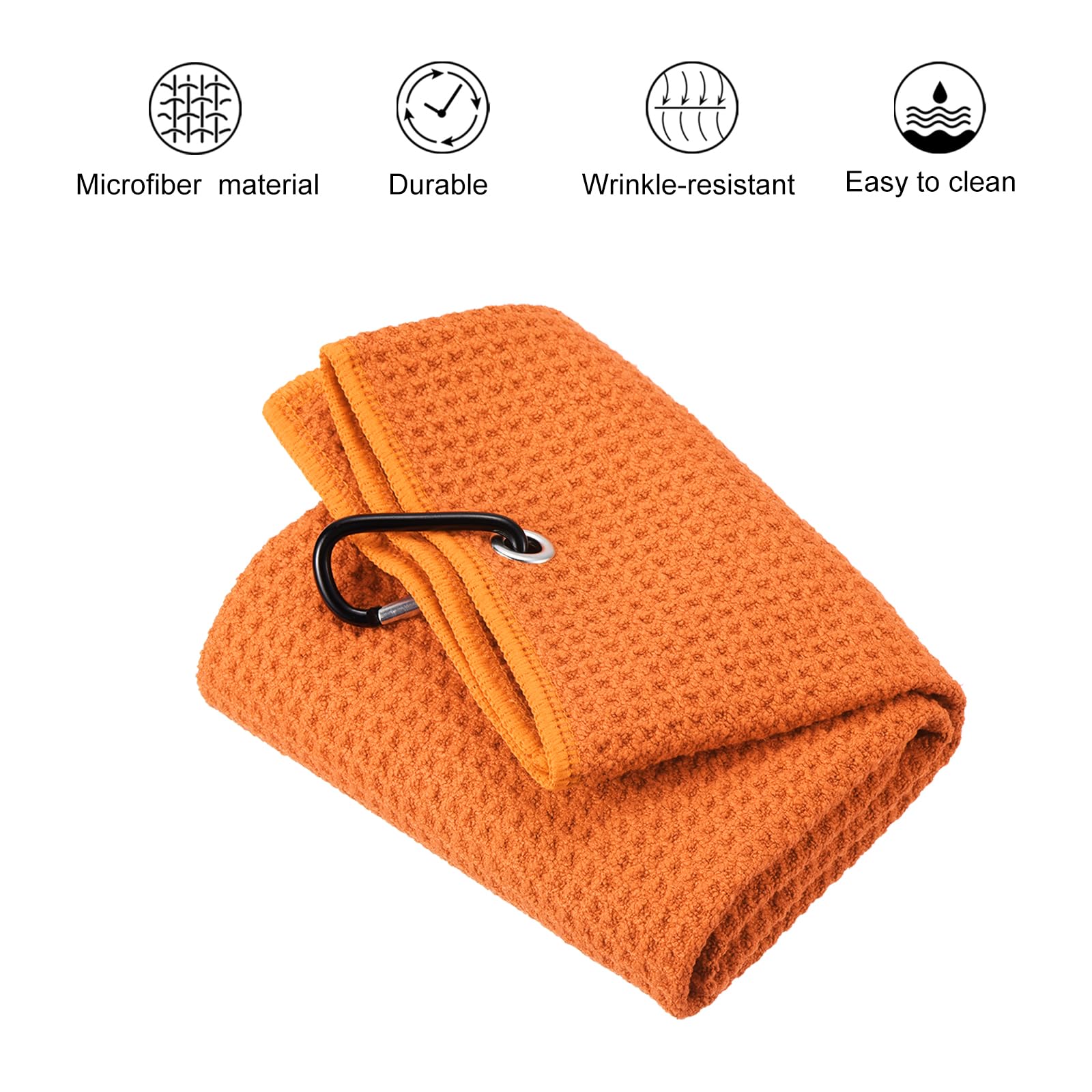 PATIKIL 12"x12" Tri-Pli Golf Serviettes, 2 Paquet Gaufre Motif Serviettes Doux Fibre Fort Eau Absorption avec D Pince pour Golf Amoureux, Orange