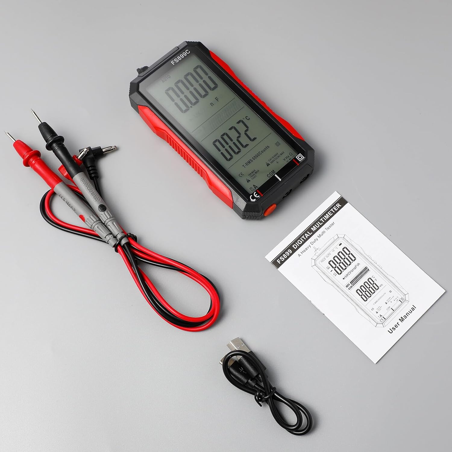 Rechargeable Digital Multimeter with Large Screen Automatic Voltage Resistance Tester Multi-Function Electrical Tester for Precise Ac Dc Amp Ohm Measurement