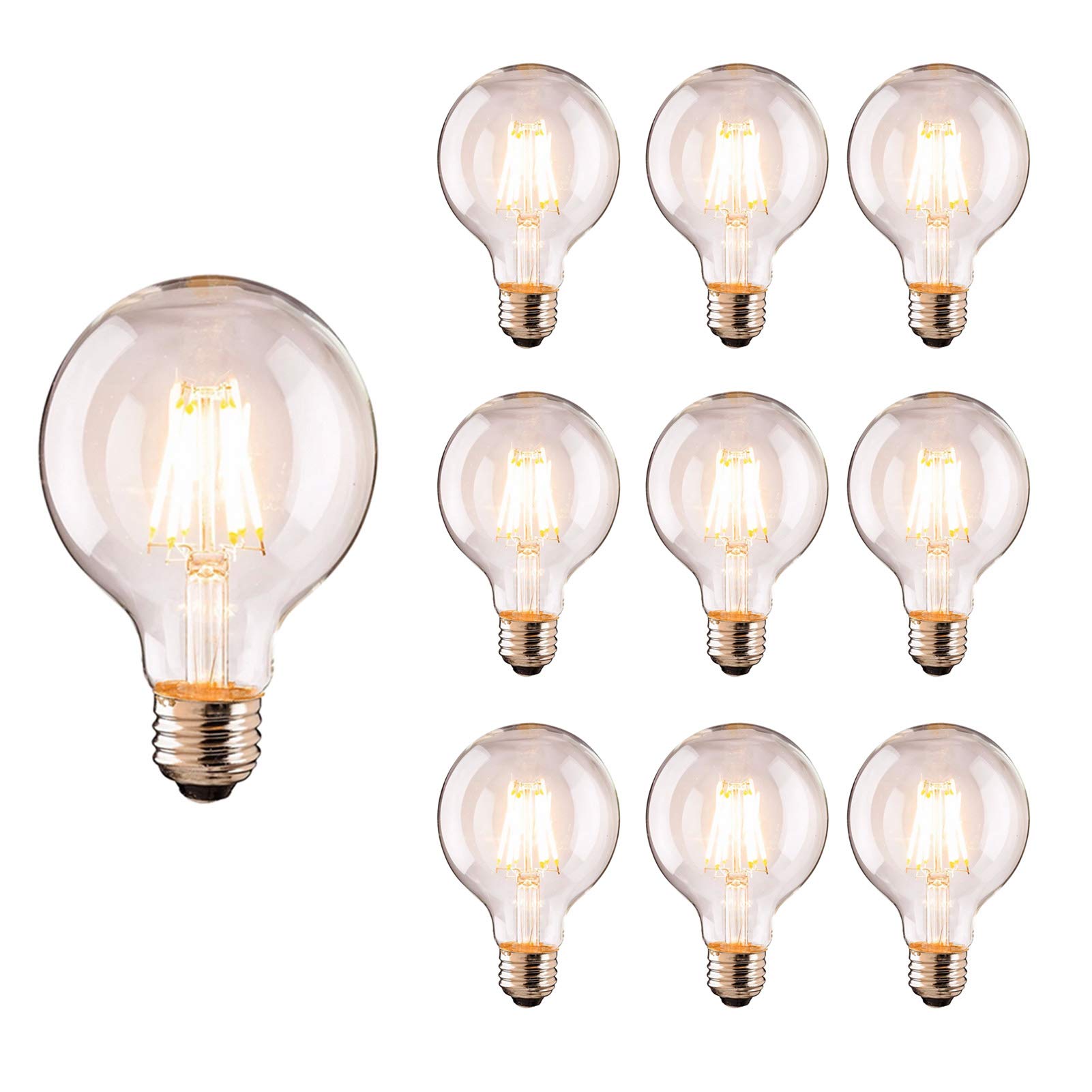 Paquete 10 bombillas LED G80, lámpara incandescente 12w = 120w, bombilla filamento Edison Vintage no regulable, base E27 360 grados; Ángulo haz Sin parpadeo Proyector paisaje