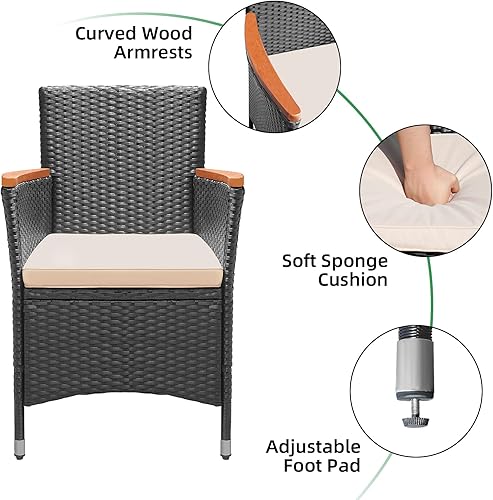 Miniatura 3 de Flamaker Muebles de patio de 3 piezas para exteriores juego de comedor de mimbre para patio mesa y sillas de acacia con cojín para terraza patio