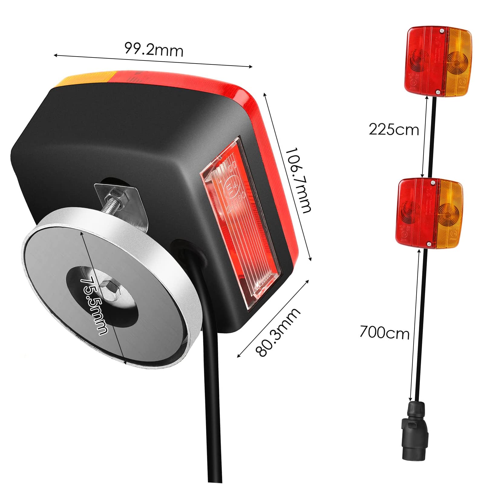 WANGCL Kit de feux de remorquage LED magnétiques pour remorque - Câble de 7,3 m avec prise à 7 broches - 12 V - 21 W