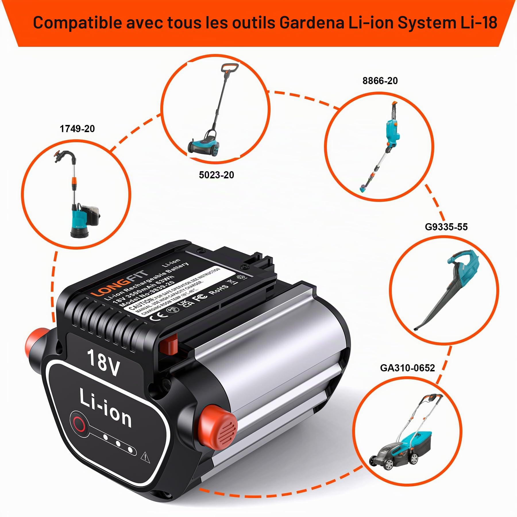 2Pcs Batterie de Remplacement 18V 3,5 Ah pour Gardena BLi-18 9840-20 9839-20, Compatible avec Le Système Li-ION Gardena Li-18, Convient au Chargeur Original Gardena 18V Li-ION 8833-28, 8832-20 (2)