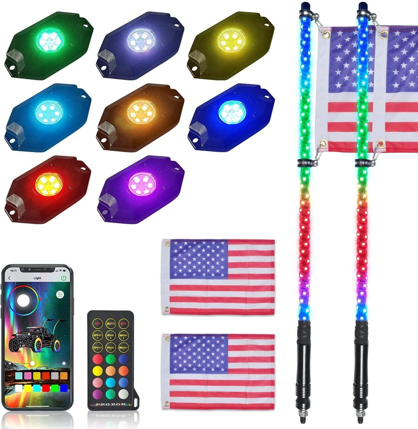 Buy OHMU 2Pcs 4FT LED Whip Lights and 3rdGen Rock Lights Cambo with Bluetooth and Remote